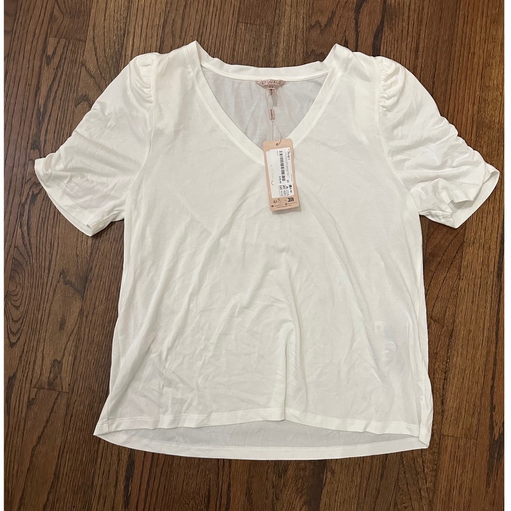 Esqualo Cream Puff Sleeve V-neck t-shirt size M NWT